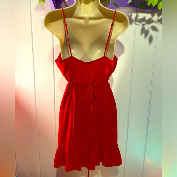 Free People Intimately red silky wrap dress surplice neck,ruffle hi low hem sz.S - Picture 9 of 11